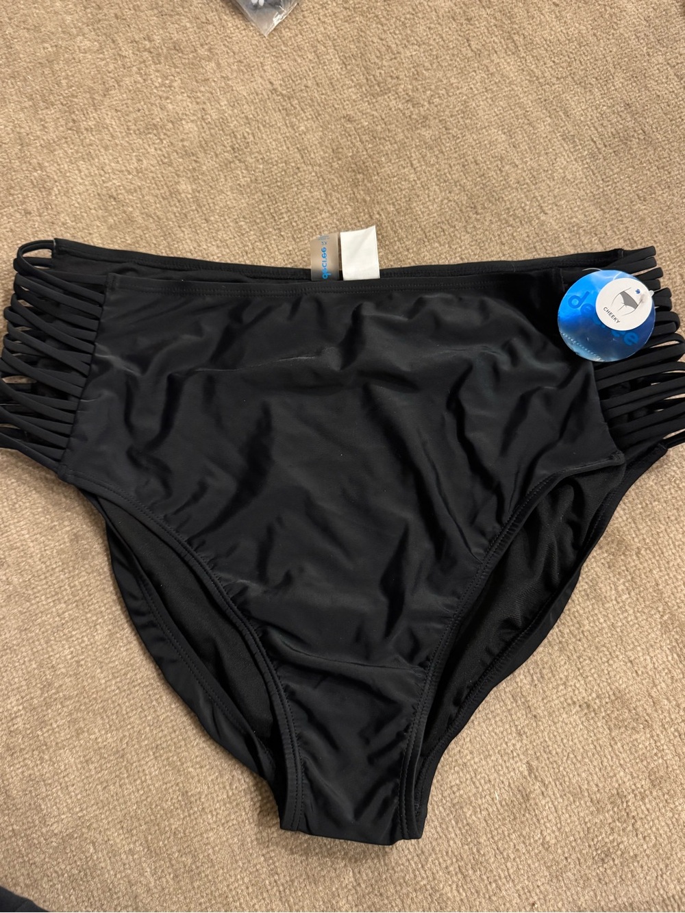 Decree Black High-Waist Swim Bottom with Strappy Side Detail